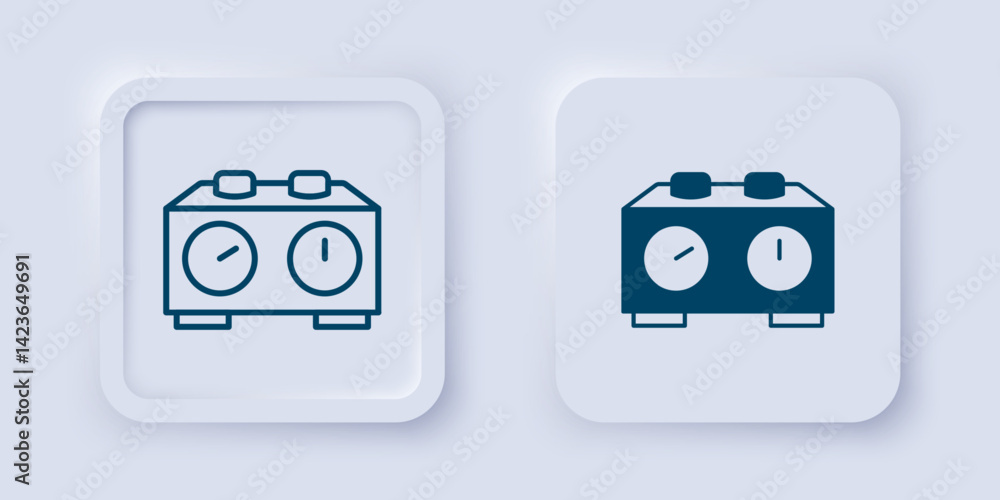 Filled and outline Time chess clock icon isolated on grey background. Sport equipment. Square button. Vector Filled and outline Time chess clock icon isolated on grey background. Sport equipment. Square button. Vector