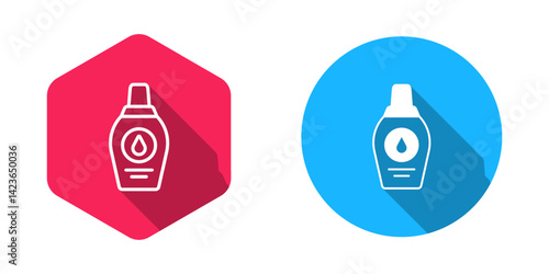 Filled and outline Bottle of shampoo icon isolated with long shadow background. Vector
