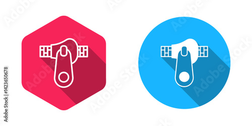 Filled and outline Zipper icon isolated with long shadow background. Vector