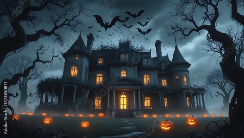 halloween background with haunted house