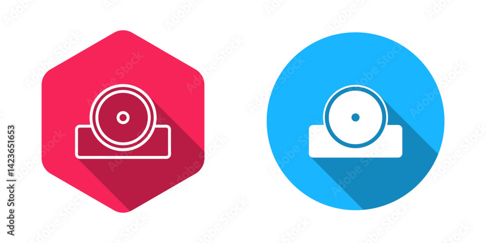 Filled and outline Otolaryngological head reflector icon isolated with long shadow background. Equipment for inspection the patients ear, throat and nose. Vector Filled and outline Otolaryngological head reflector icon isolated with long shadow background. Equipment for inspection the patients ear, throat and nose. Vector