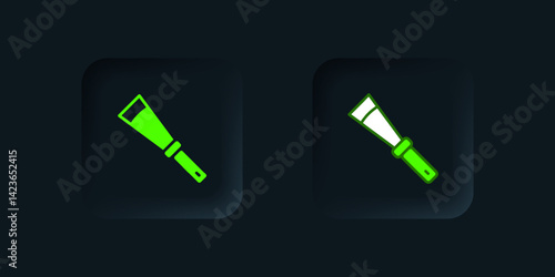 Green Beekeeping uncapping knife icon isolated on black background. Tool of the beekeeper. Black square button. Vector
