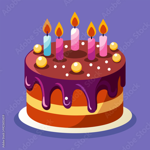 Delicious Birthday Cake with Colorful Candles and Icing