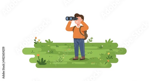 Person Using Binoculars on Green Grass Watching Outdoor