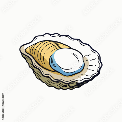 Vector isolated one single oyster shell flap top view colorless black and white vector illustration