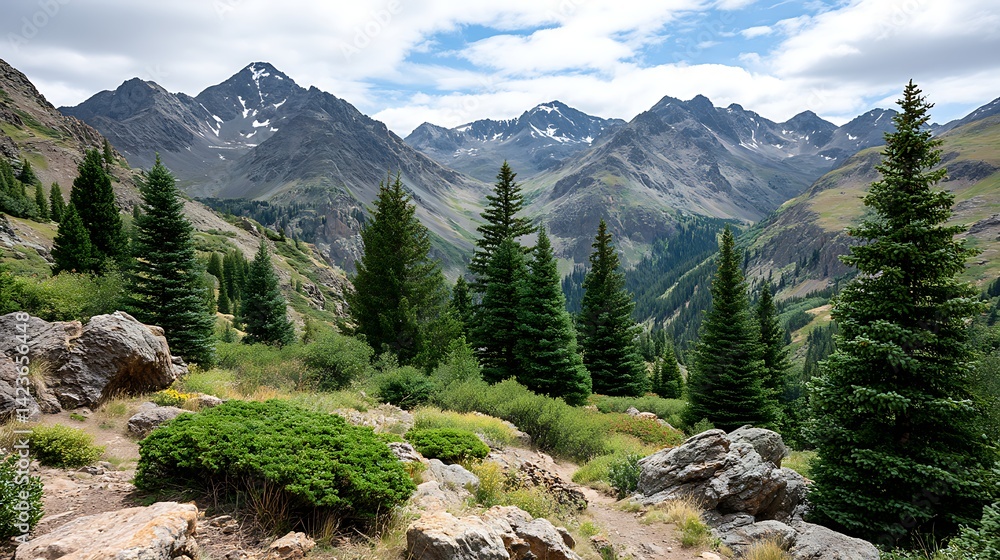 Obraz premium Scenic View from Hiking Trail in Rocky Mountains Landscape