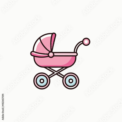 baby stroller in doodle sketch style. Trendy strollers line art Baby accessory Isolated vector illustration