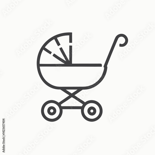 Sketch of a baby carriage with a book in the middle. Baby carriage, icon. Baby pram on a white background.