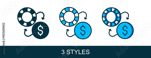 Filled outline Casino chips exchange on dollar icon isolated on white background. Vector