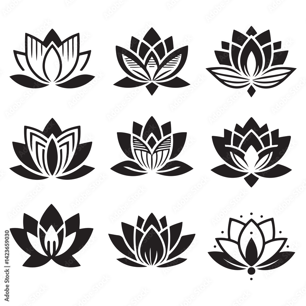 lotus set icon illustration icon design lotus set icon illustration icon design