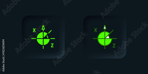 Green Trigonometric circle icon isolated on black background. Black square button. Vector