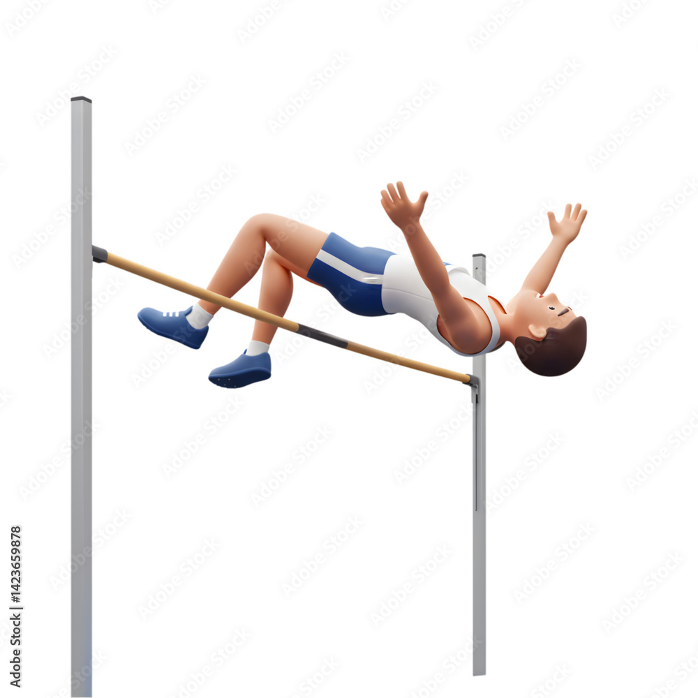 Naklejka premium A 3D rendering of a high jumper clearing the bar with arms raised in victory