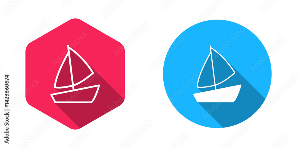 Filled and outline Yacht sailboat or sailing ship icon isolated with long shadow background. Sail boat marine cruise travel. Vector Filled and outline Yacht sailboat or sailing ship icon isolated with long shadow background. Sail boat marine cruise travel. Vector
