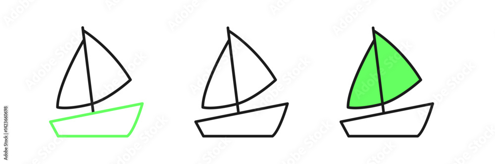 Set line Yacht sailboat or sailing ship icon isolated on white background. Sail boat marine cruise travel. Vector Set line Yacht sailboat or sailing ship icon isolated on white background. Sail boat marine cruise travel. Vector