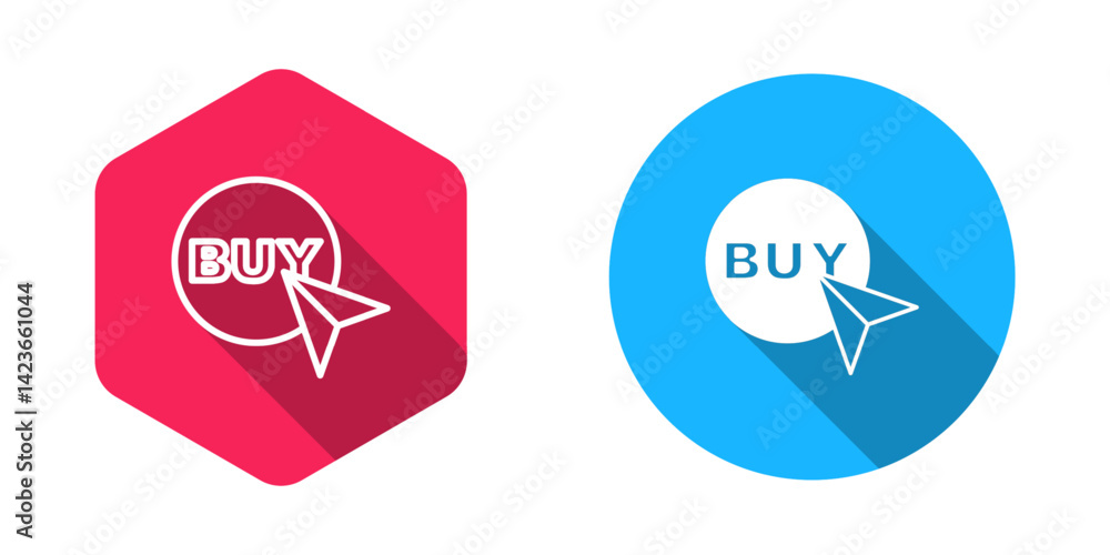 Filled and outline Buy button icon isolated with long shadow background. Vector Filled and outline Buy button icon isolated with long shadow background. Vector