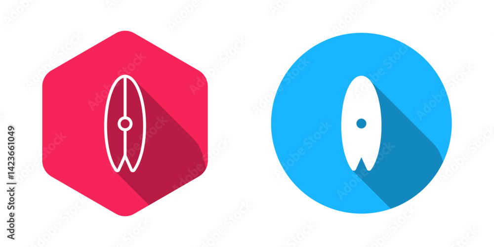 Filled and outline Surfboard icon isolated with long shadow background. Surfing board. Extreme sport. Sport equipment. Vector Filled and outline Surfboard icon isolated with long shadow background. Surfing board. Extreme sport. Sport equipment. Vector