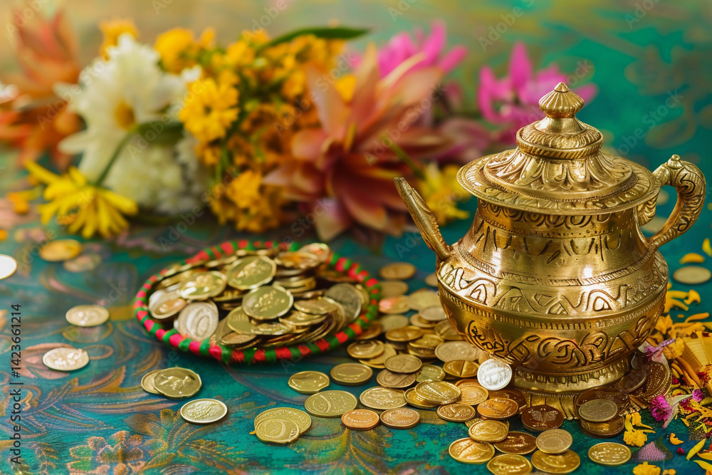 Greeting card with holiday composition for happy Akshaya Tritiya Greeting card with holiday composition for happy Akshaya Tritiya