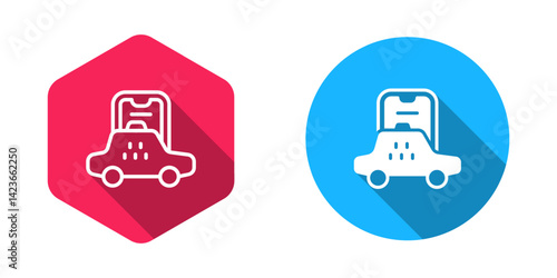 Filled and outline Taxi mobile app icon isolated with long shadow background. Mobile application taxi. Vector