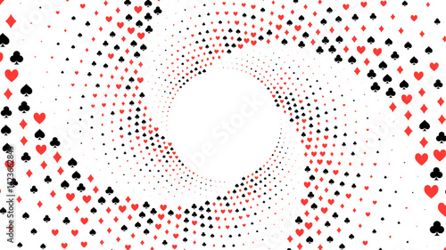 Abstract background  with red and black playing card suit symbols on a white background.