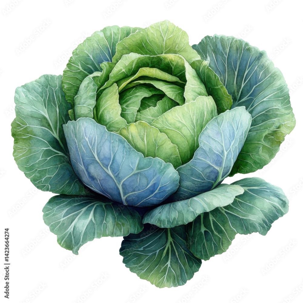 Fototapeta premium Aerial view of fresh cabbage harvest in farm field photography. Isolated on transparent background, png.