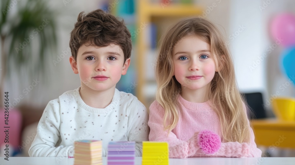 Fototapeta premium Children seated, attentive, playing