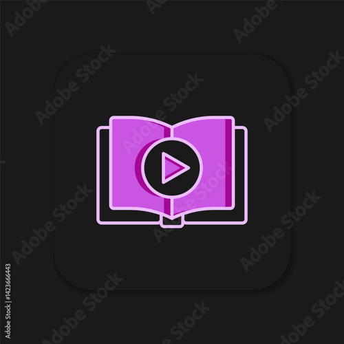 Filled outline Audio book icon isolated on black background. Play button and book. Audio guide sign. Online learning concept. Flat filled outline style with shadow. Vector