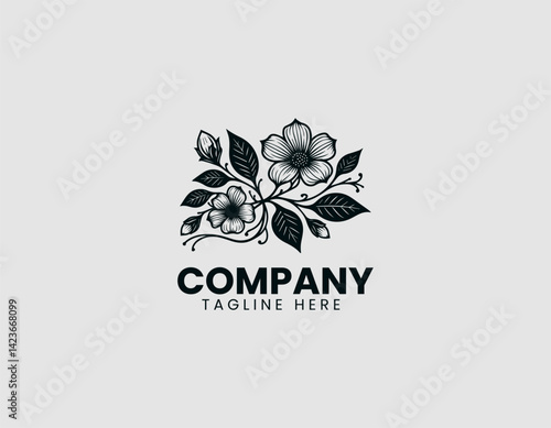 Elegant Line Art Dogwood Flower Vector Logo Design
