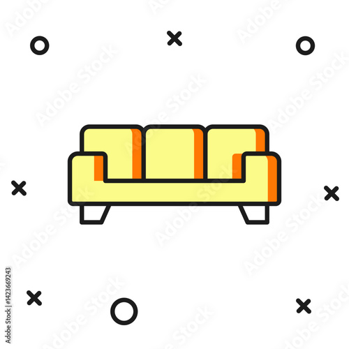 Filled outline Sofa icon isolated on white background. Flat filled outline style with shadow. Vector