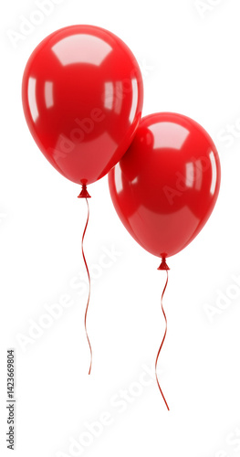 Two shiny red balloons against a white background.