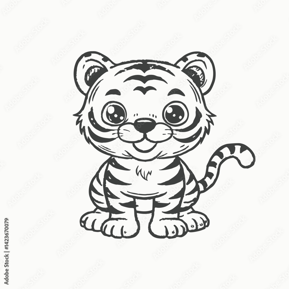 Fototapeta premium Adorable Baby Tiger Cartoon Character .Cute Tiger Dancing, Adorable Wild Animal Cartoon Character Vector Illustration