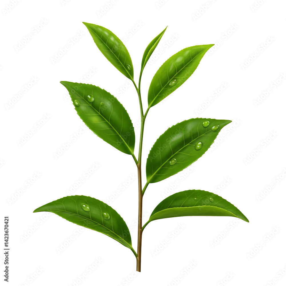 Fototapeta premium Fresh Tea Leaves with Dew Drops