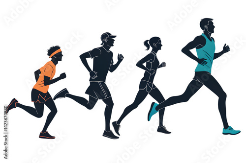 Silhouette fashion girls and boy walk in the city at night, a vector illustration of people