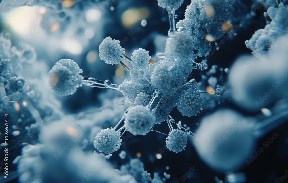 Blue Background with Transparent Molecules Represents Chemical Structures in a Scientific Concept