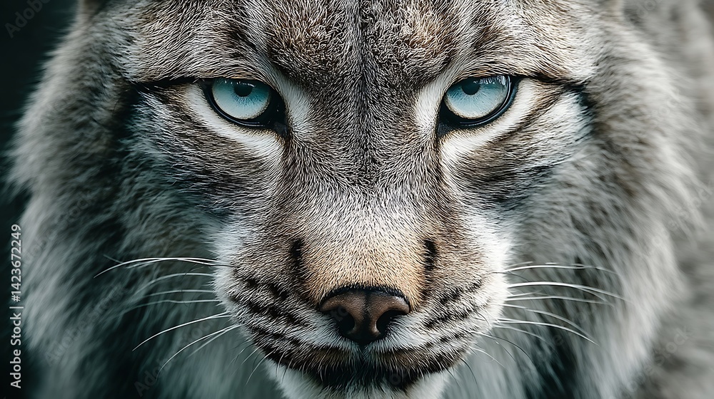 Obraz premium A wild feline portrait captures the intense eyes of a lynx, a furry carnivore Close up of feline face with blue eyes.