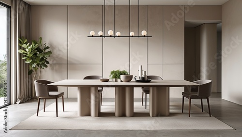 Neutral tones and clean lines define this minimalist dining table design
