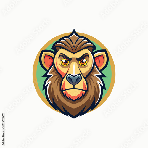 Cute mandrill in flat style minimalist head logo, Icon, element. Vector illustration