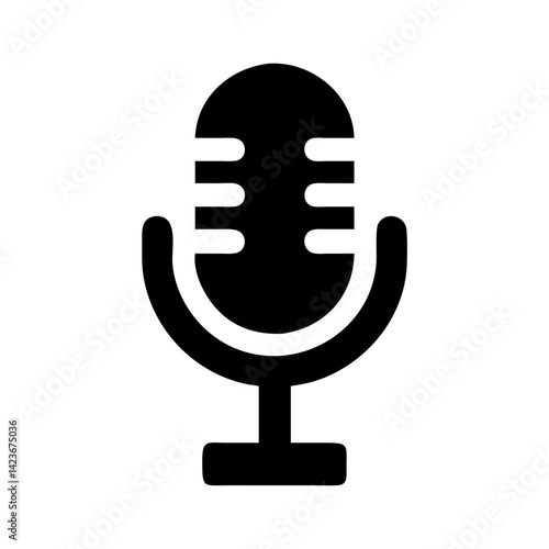 Microphone vector icon for podcasting audio recording studio and voice over broadcasting design element
