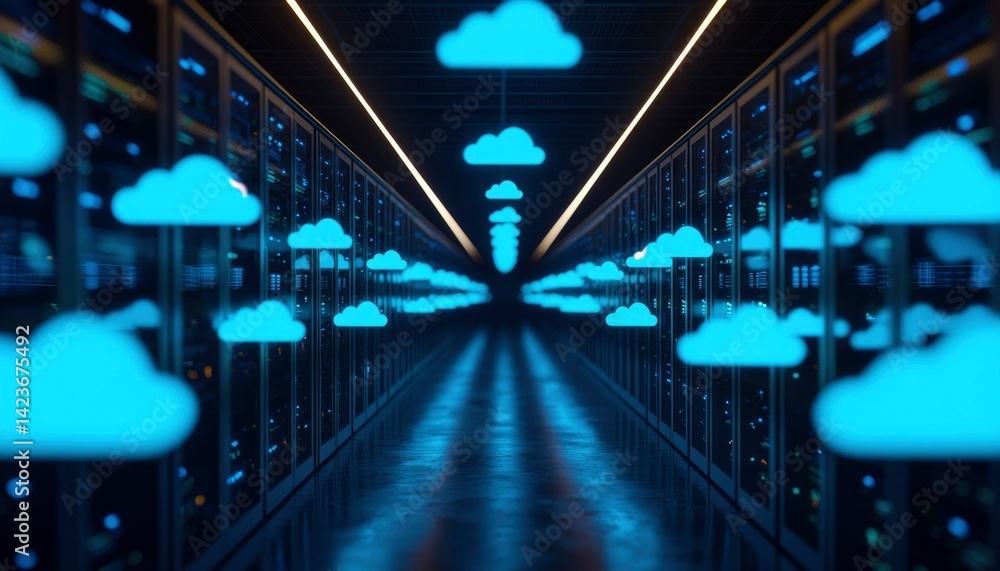 Fototapeta premium Futuristic server room with cloud computing