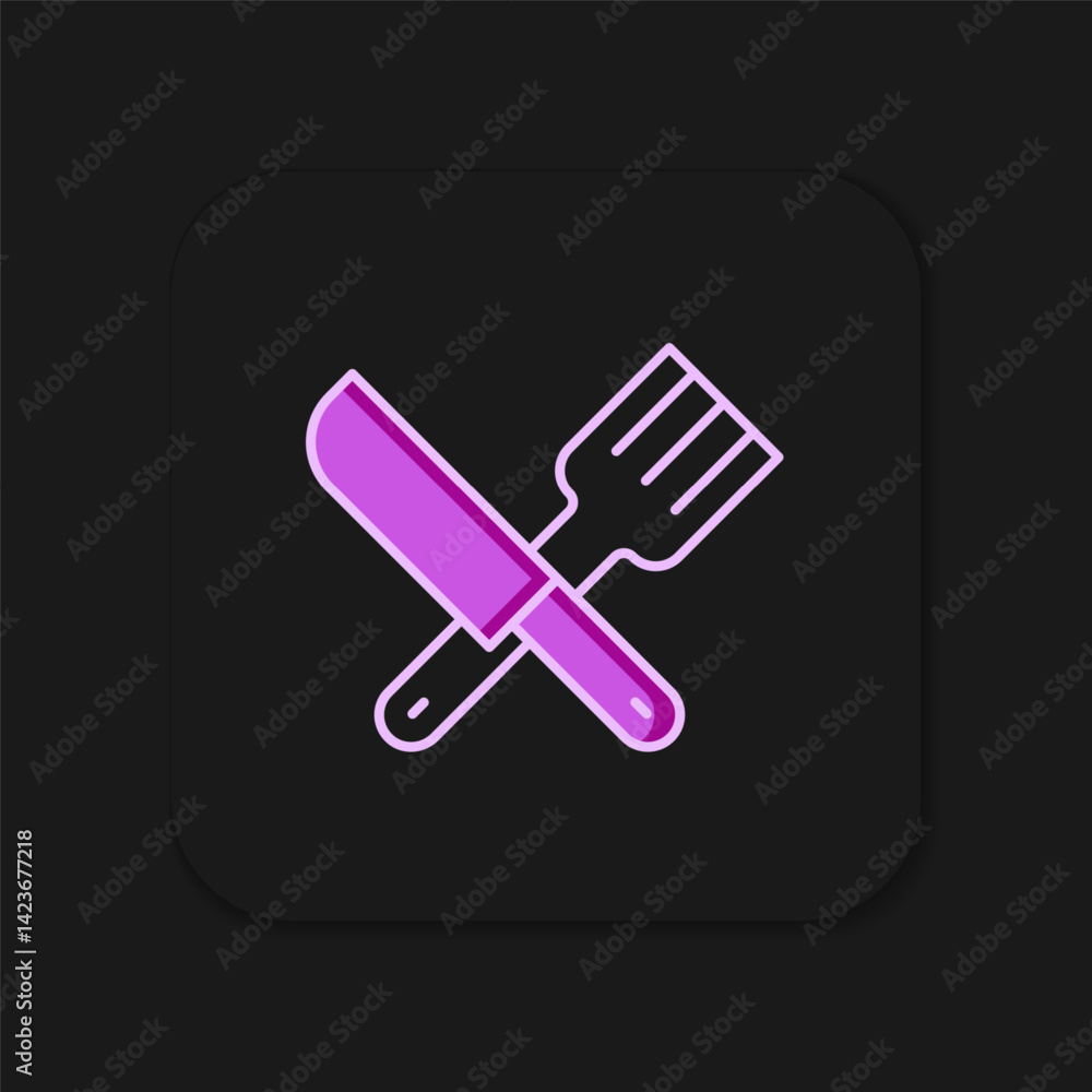 Filled outline Crossed knife and fork icon isolated on black background. Cutlery symbol. Flat filled outline style with shadow. Vector Filled outline Crossed knife and fork icon isolated on black background. Cutlery symbol. Flat filled outline style with shadow. Vector