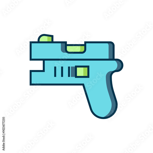 Filled outline Futuristic space gun blaster icon isolated on white background. Laser Handgun. Alien Weapon. Flat filled outline style with shadow. Vector