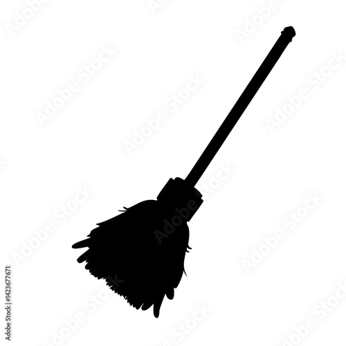 Halloween witch broom vector silhouette illustration, spooky halloween broomstick image design element