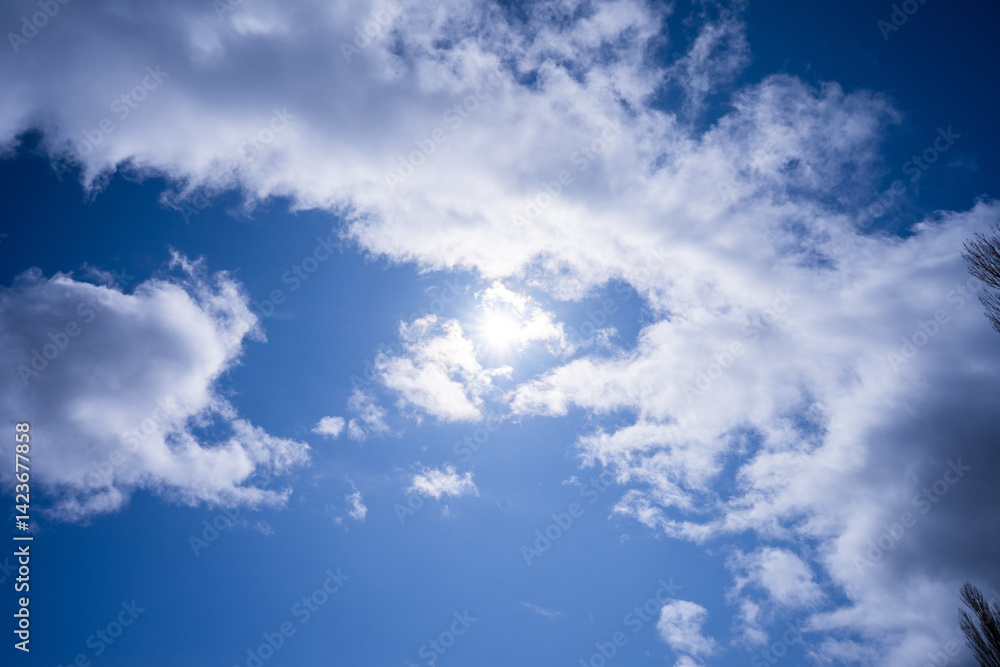 Blue sky and white clouds under the sun Blue sky and white clouds under the sun