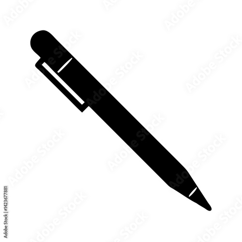 Vector graphic of a black pen for writing drawing sketching and office supplies for designers