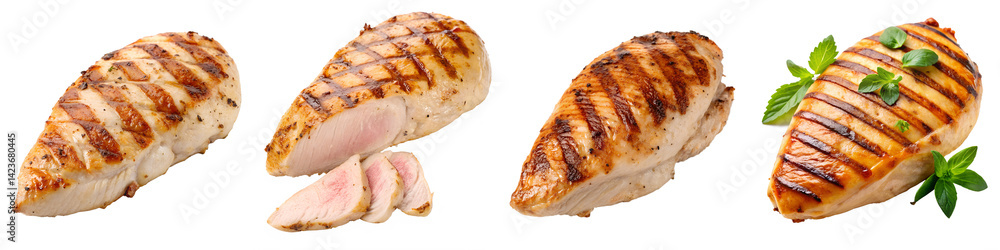 grilled chicken breast set of collection isolated on white transparent background PNG cutout mockup template for artwork grilled chicken breast set of collection isolated on white transparent background PNG cutout mockup template for artwork