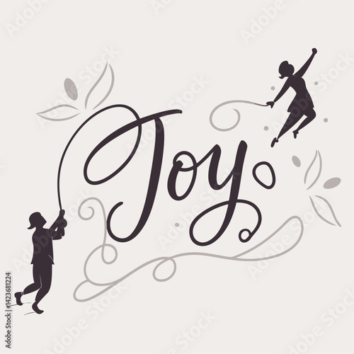 Joyful Silhouette Vector Graphic: Elegant Calligraphy, Playful Design.