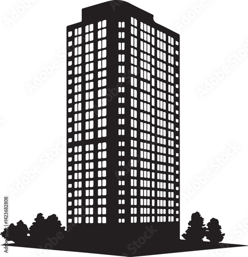 Building Silhouette Vector Illustration on Transparent Background