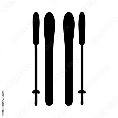 Skiing equipment vector illustration skis and poles winter sport icon silhouette design template 90