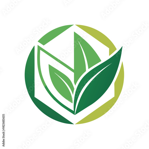 Creative logo design featuring green leaves and geometric shapes for a biodegradable packaging company focused on sustainability and eco-friendliness