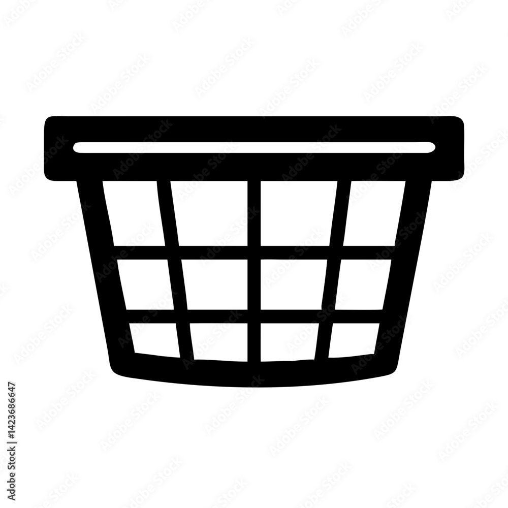 Vector graphic of a black laundry basket for clothes storage and home organization and cleaning supplies Vector graphic of a black laundry basket for clothes storage and home organization and cleaning supplies