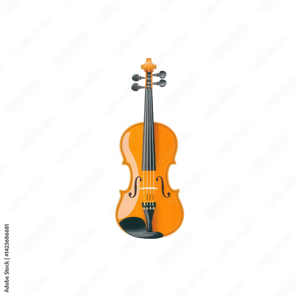 Naklejka premium A beautifully crafted violin with a rich orange finish, perfect for music lovers and artists. Captured against a clean white background for easy use in various designs.